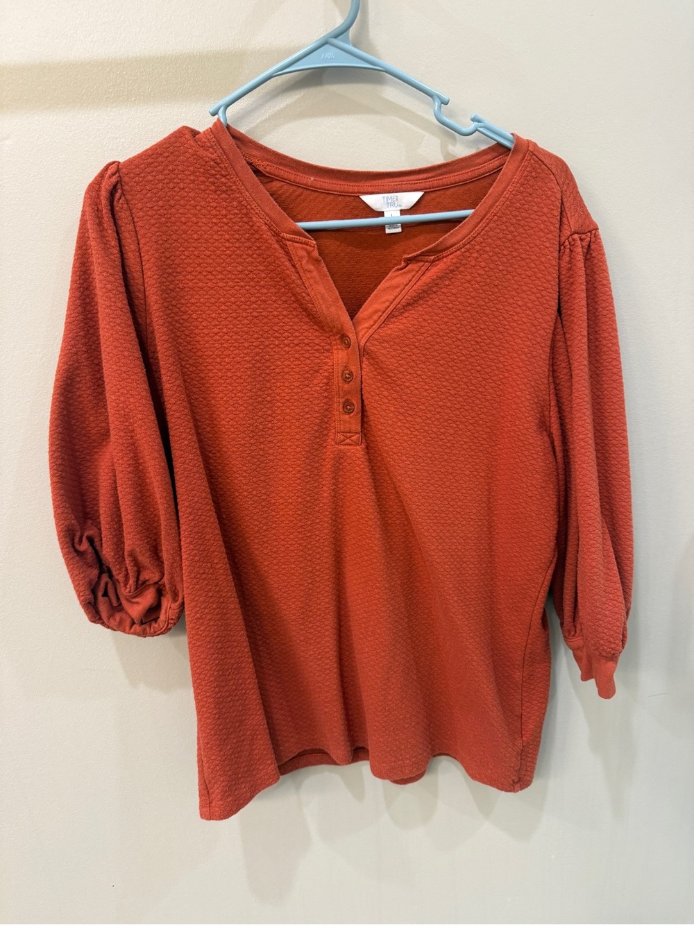 Time and Tru Women's Rust Waffle Henley Top
